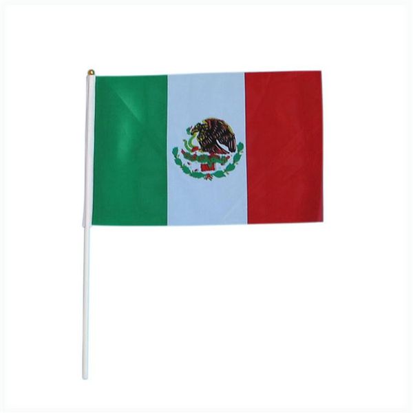

14 21cm mexico flag with white pole and golden tip whole polyester good qua2668