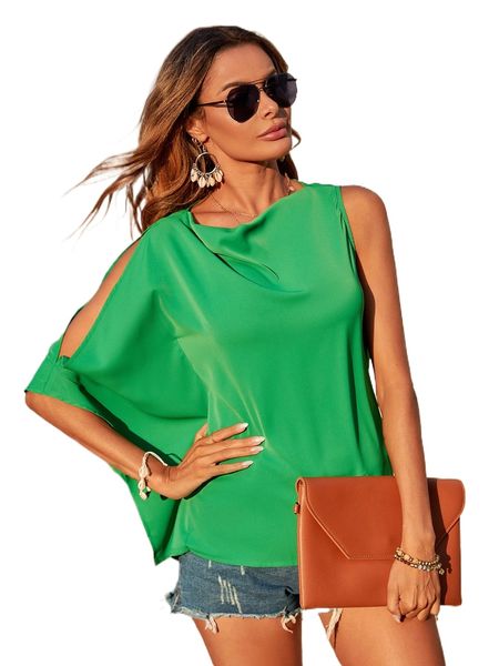 

draped front split sleeve blouse 38nz#, White