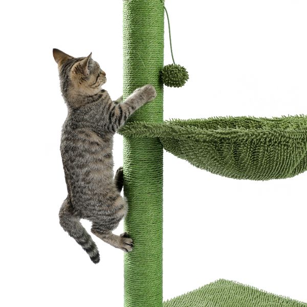

cactus tree cat furniture scratching post with hammock play tower full wrapped sisal for cats 93.5cm green