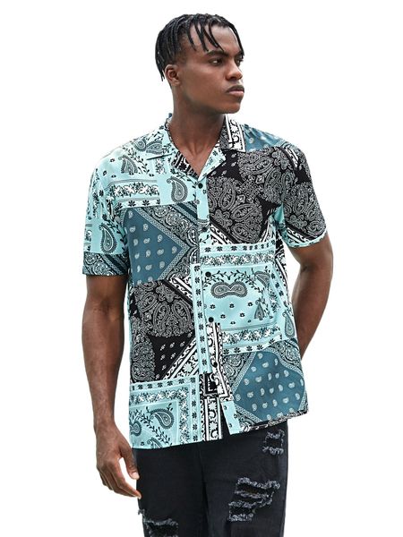 

men paisley & floral print shirt v24q#, White;black