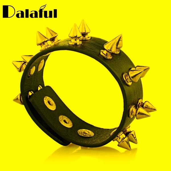 Очарование браслетов Unisex Rock Cone Stud Spikes Brivet Gothic Punk Wide Cuffe Leather Hiphop Braclet S060CHARM