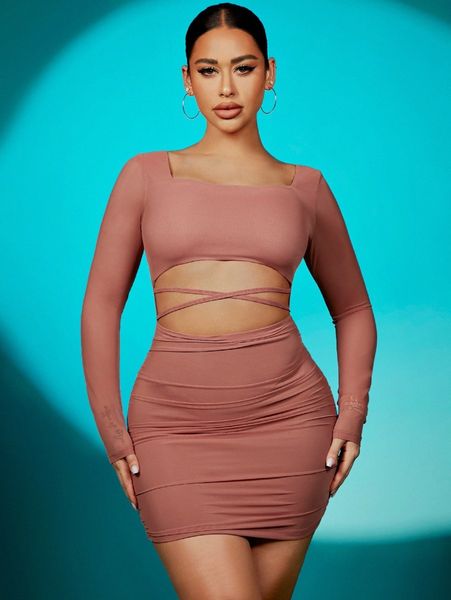 

sxy cut out crisscross bodycon dress 31pb#, Black;gray