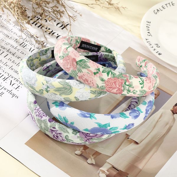 Rose Print Sponge Band Band French Temperamento elegante cabeças de cabeça Pastoral Hair Band Hair Band Hoop Acessórios para cabelos Presente Presente