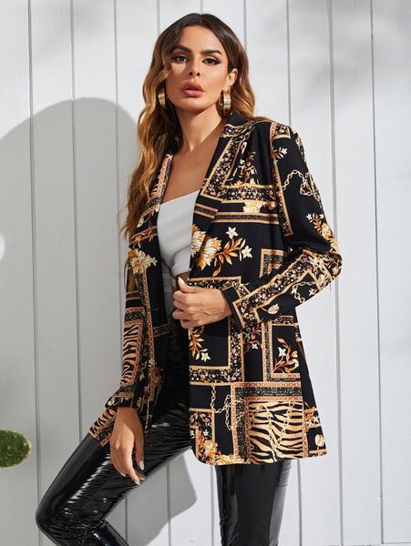 

floral scarf print single button blazer v3jq#, White