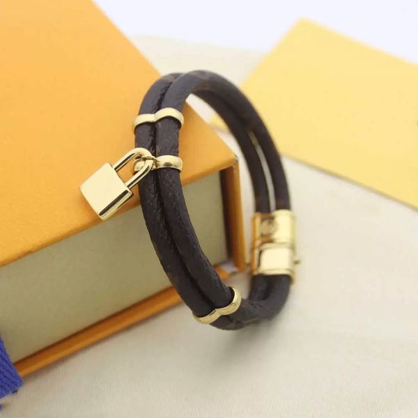

letter bracelet double leather flower lock bracelet bangle stainless steel pendant fashion jewelry supply, Black