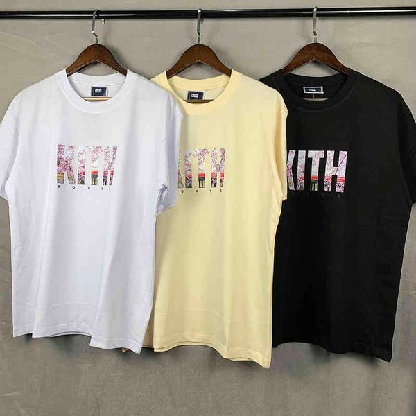 

t-shirt kith brand short sleeved cherry blossom printed wholesale, White;black
