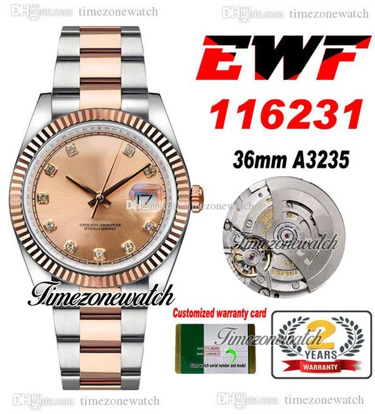 EWF 36 116231 A3235 Automatic Ladies Womens Mens Watch Two Tone Rose Gold Champagne Diamond Dial OysterSteel Bracciale Stessa scheda seriale Super Edition Timezonewatch 3