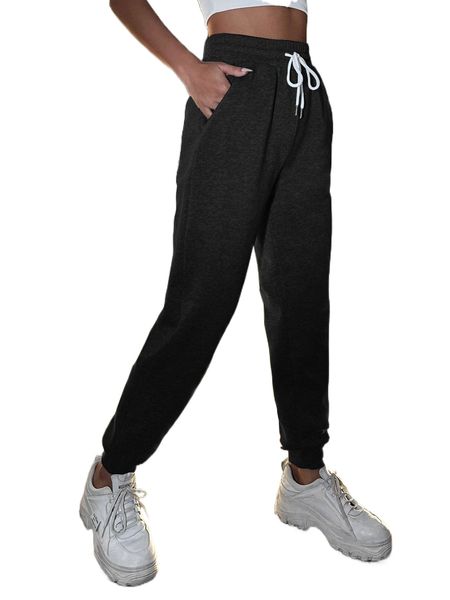 

petite slant pocket drawstring sweatpants s70b#, Black;white