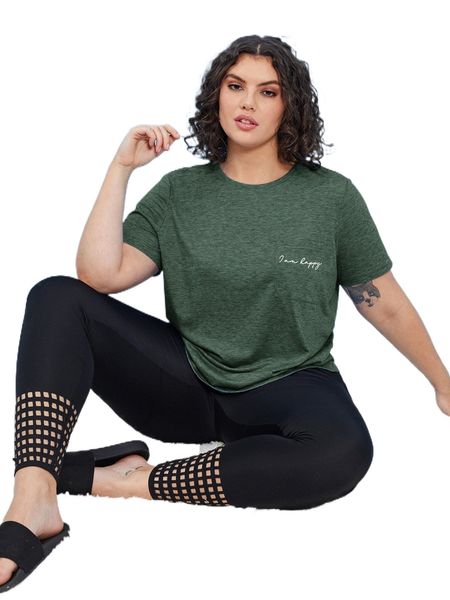 

plus slogan graphic patch pocket tee 53xb#, Black