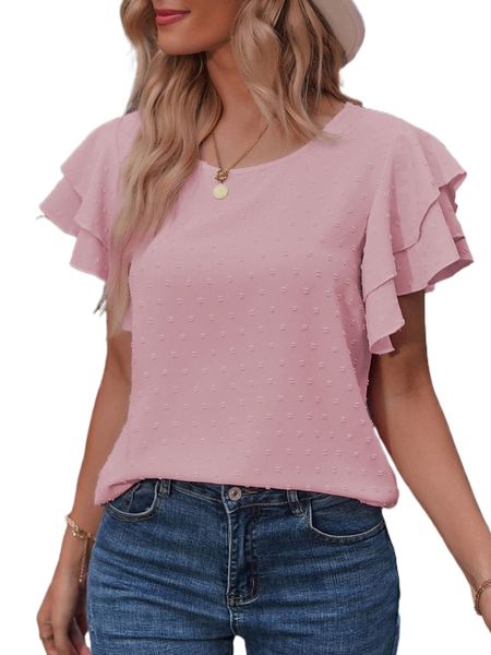 

swiss dot butterfly sleeve blouse q5d8#, White