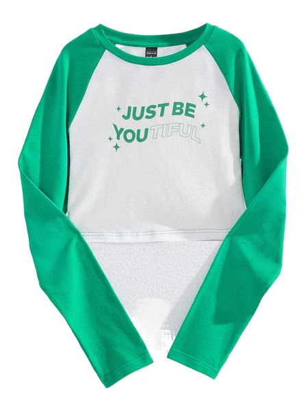 

x blocprint raglan sleeve slogan graphic 698o#, White