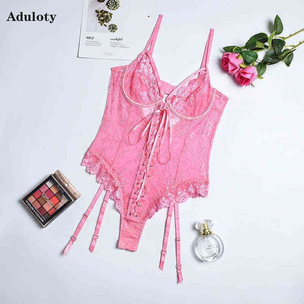 

nxy set new erotic women' pink lace up sling teddy bodysuit thin section mesh see through lingerie underwire bra 0216, Red;black