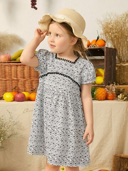 

toddler girls lace trim allover print dress she, Red;yellow
