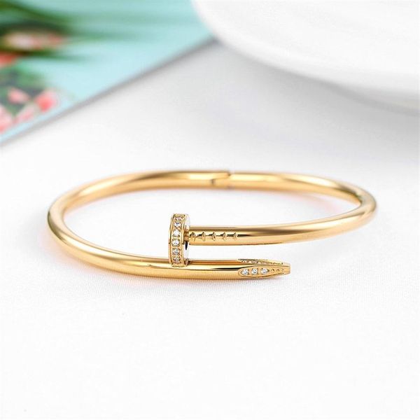 

with box gold silver titanium steel nail bracelet inlay diamond bangle bracelets women men jewelry for lover gift247m, Black