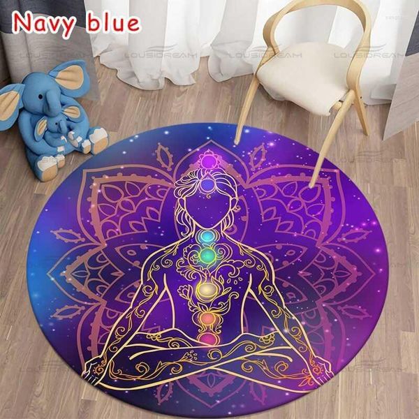 Tappeti Rotondo Meditazione Chakra Modello Tappeto Yoga Area Pratica Tappeto Decorazione domestica per interni Tappetino Tappeti