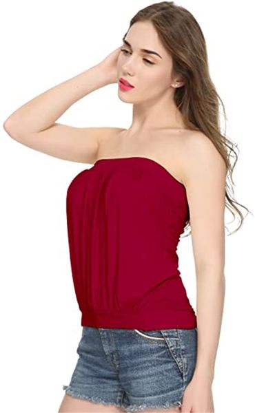 

& tees women's modal pleated strapless blouse, White