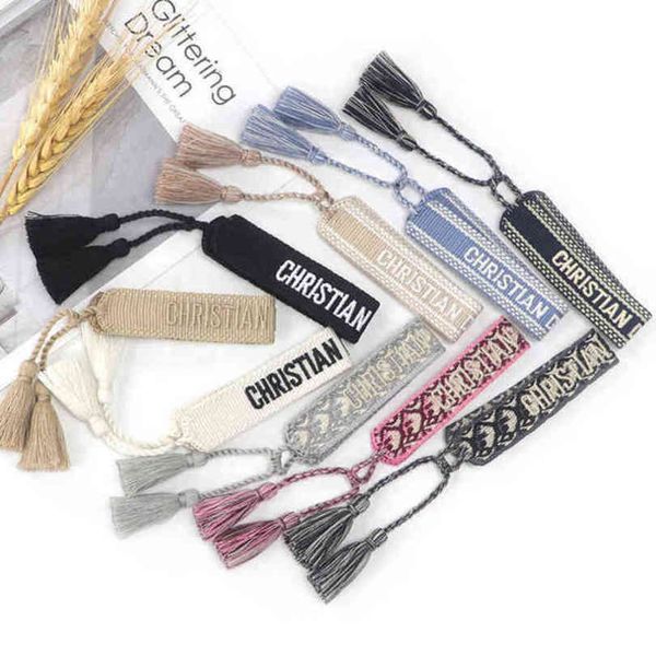 

brand luxury fashion embroidery bracelets classic women men bangles friendship charm bangle woven adjustable tassel vintage couple braided j, Golden;silver