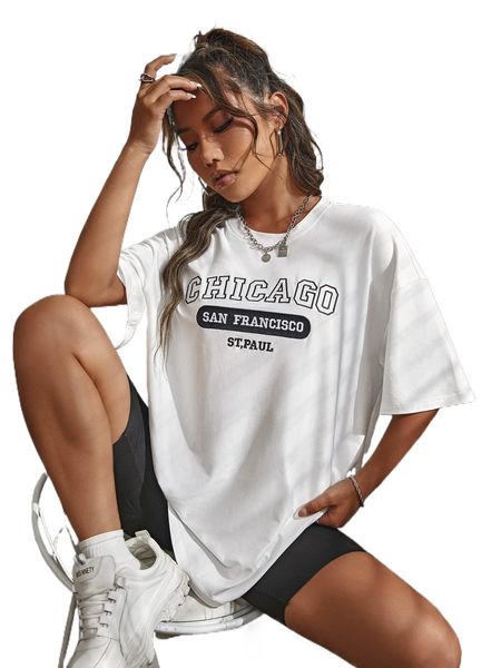 

letter embroidery drop shoulder tee n2dc#, White