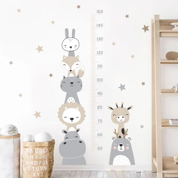 Cartoon Baby Höhenmessung Löwe Tiere Wandaufkleber Sterne Vinyl Kinder Kinderzimmer Kunstaufkleber für Kinderzimmer Heimdekoration 220716