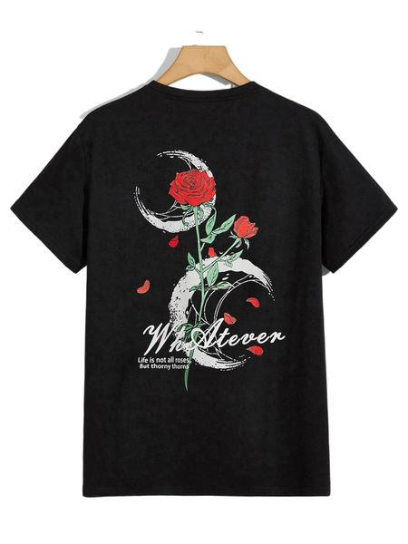 

men slogan & floral print tee c6ff#, White;black
