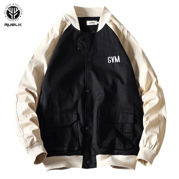 

ruelk men's baseball jacket sweatshirt hoodie patchwork coat jacket slim fit college style autumn casual outwear dropshipping t200117, Black;brown