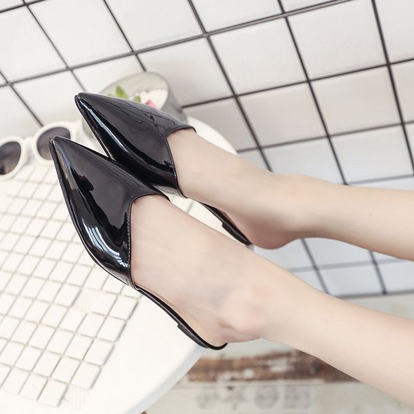 

2022 new slippers flat shoes fashion mules pu leather pointed sandals women summer, Black