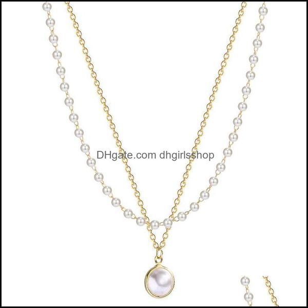 

chains necklaces pendants jewelry baroque retro double pearl necklace feminine simple pendant clavicle chainchains drop deliv dhkkm, Silver