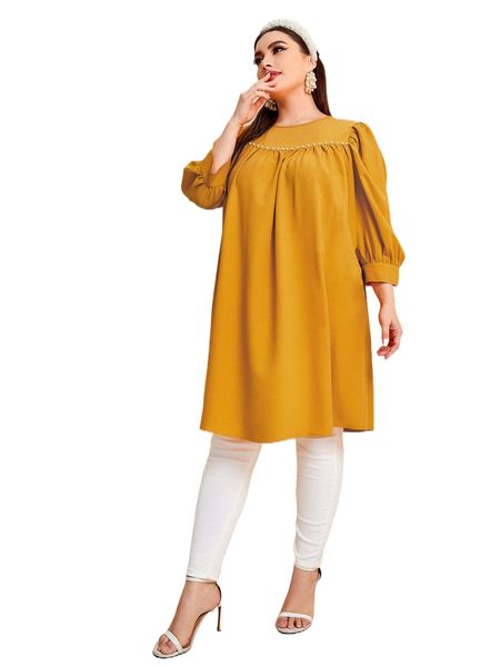 

plus pearls beaded lantern sleeve blouse o0u4#, Black