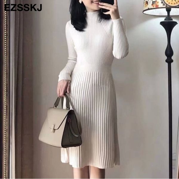 

elegant ol turtleneck slim long sweater dres thick knit autumn winter dress female slim aline basic dress casual y200101, White;black