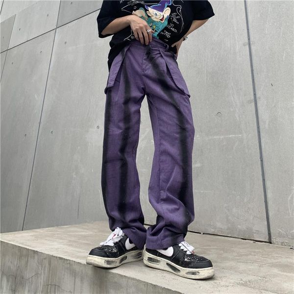 Jeans da uomo Pantaloni in denim da uomo strappati lavati patchwork a righe a onde retrò Pantaloni da coppia oversize casual streetwear larghi e dritti