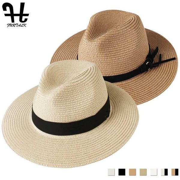 

furtalk panama hat summer sun hats for women man beach straw hat for men uv protection cap chapeau femme 2020303j, Blue;gray