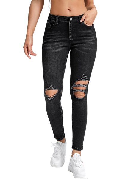 

ripped moustache effect skinny jeans k1yy#, Blue