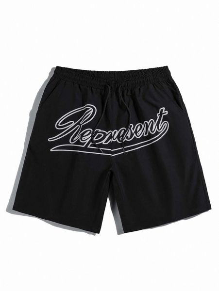 

men letter graphic drawstring waist shorts 93ld#, White;black