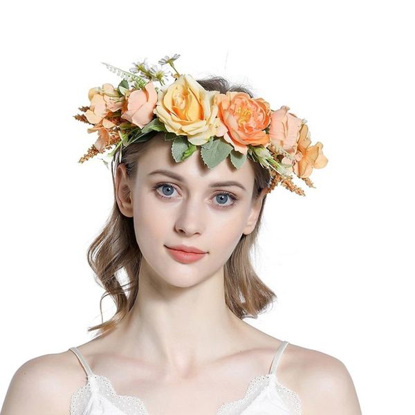 Cabeças de cabeceiras Bohemian Flower Coroa Floral Garland Capacete Hair Hair Fabric Princess Chetes -cocares Acessórios de casamento