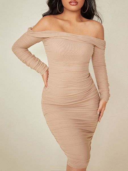 

ruched off shoulder mesh bodycon dress q9lu#, Black;gray