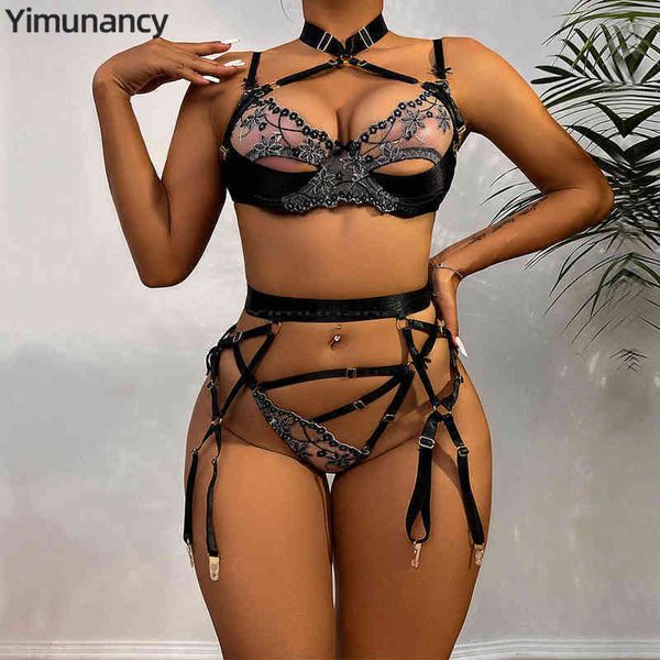 

nxy set 5 colors lace bra ladies 3 piece embroidered flower underwire lingerie bandage 0218, Red;black