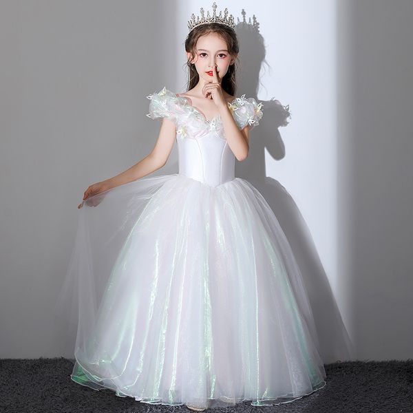 2022 Long Princess Cenerentola Flower Girl Dresses Off-The-Should Floor Lunghezza Abito da ballo Blue Kids Pageant Abiti Più Nuovo Design su misura