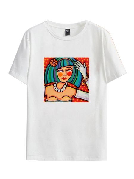 

x ilene richard figure graphic round neck tee 84id#, White
