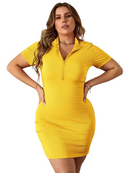 

plus half zipper bodycon dress o7hr#, Black