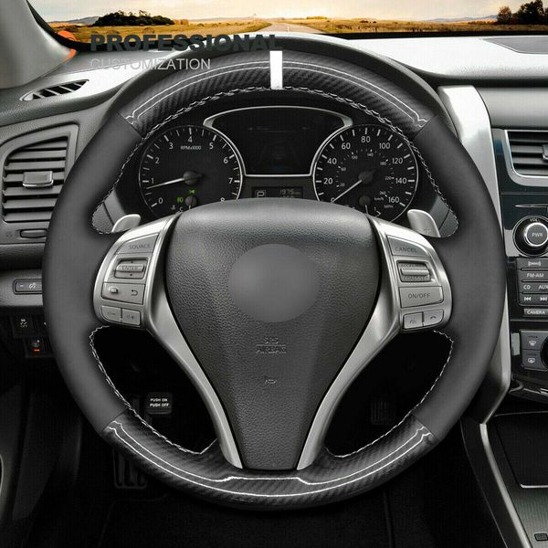 

smooth carbon fiber pu leather car steering wheel cover for nissan altima rogue