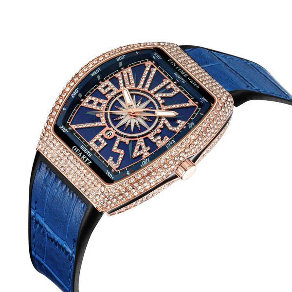 Armbanduhren Pintime Herrenuhr Frank Wine Barrel Einfacher Gürtel Yacht Diamant eingelegte antike UhrArmbanduhren
