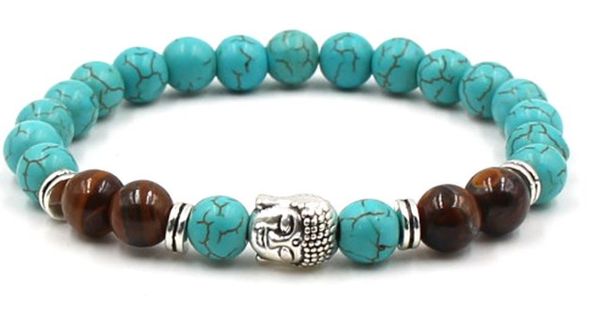 Fili di moda in pietra naturale turchese Buddha Buddha Testa regolata Bracciale elastico SE5J