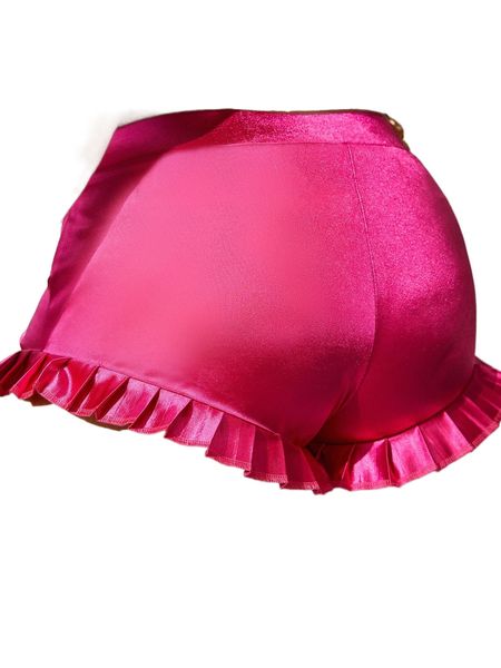 

sxy plus high waist pleated hem shorts s6a4#, Black