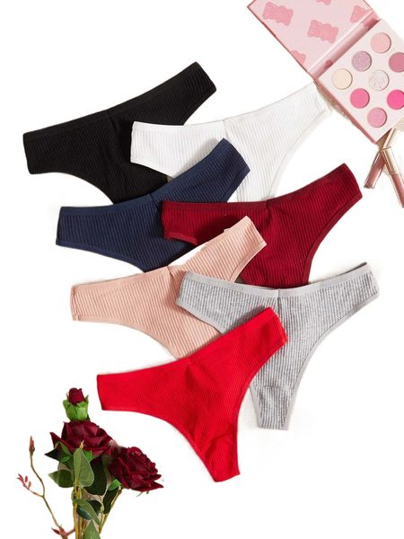 

7pack solid no show panty n9m8#, Black;red