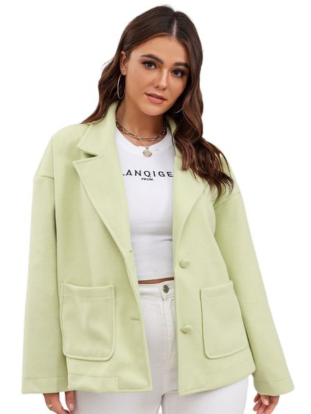 

plus dual pocket lapel neck overcoat w9xd#, Black