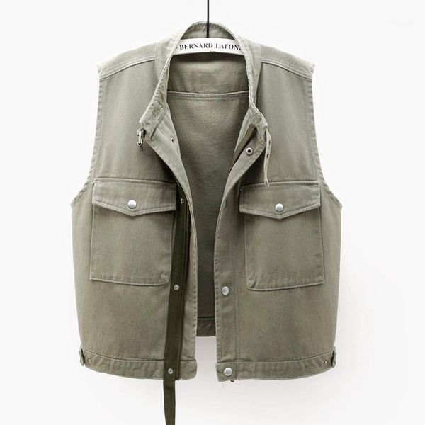 Gilet da donna 2022 Gilet di jeans estivi Gilet da donna 3 colori Tasche grandi senza maniche Cappotto da donna Jeans corti allentati di taglia casual femminile