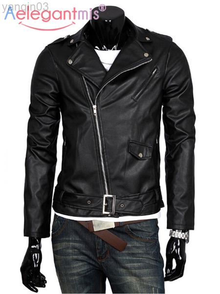 Aelegantmis 2022 Новая PU Кожаная куртка Men Men Zippers Biker Moto Jackets с поясом мужского осеннего зимнего наряда y2k L220801