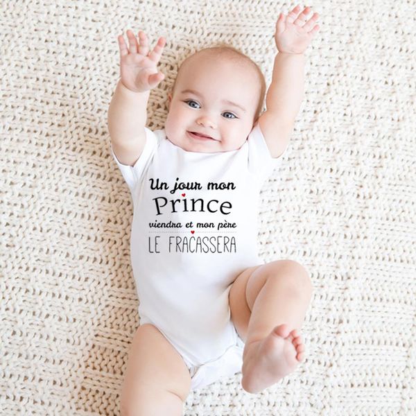 

one day my rompers prince will come and father smash him funny newborn baby bodysuits toddler infant girl jumpsuit outfits, Blue