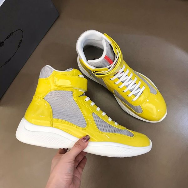 

2022s men casual shoes luxury brands sneaker men's america's cup patent leather high-sneakers lace up designer p trainers with box, Black