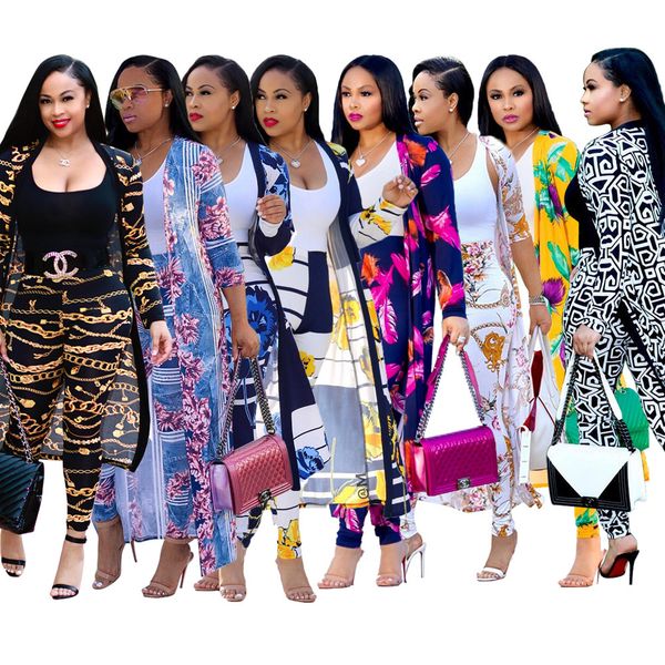 Conjunto de 2 peças com estampa africana elástica bazin calças largas estilo rock dashiki manga famosa terno para mulheres casaco e leggings